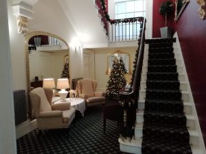 Main staircase decorated for Christmas