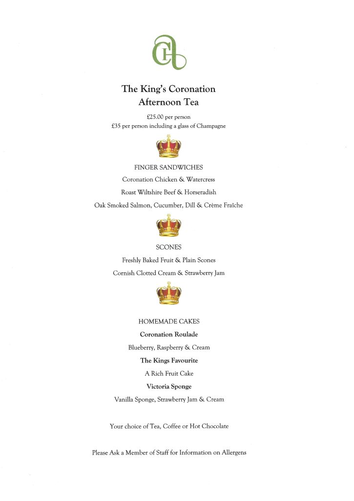 King's Coronation Afternoon Tea Menu